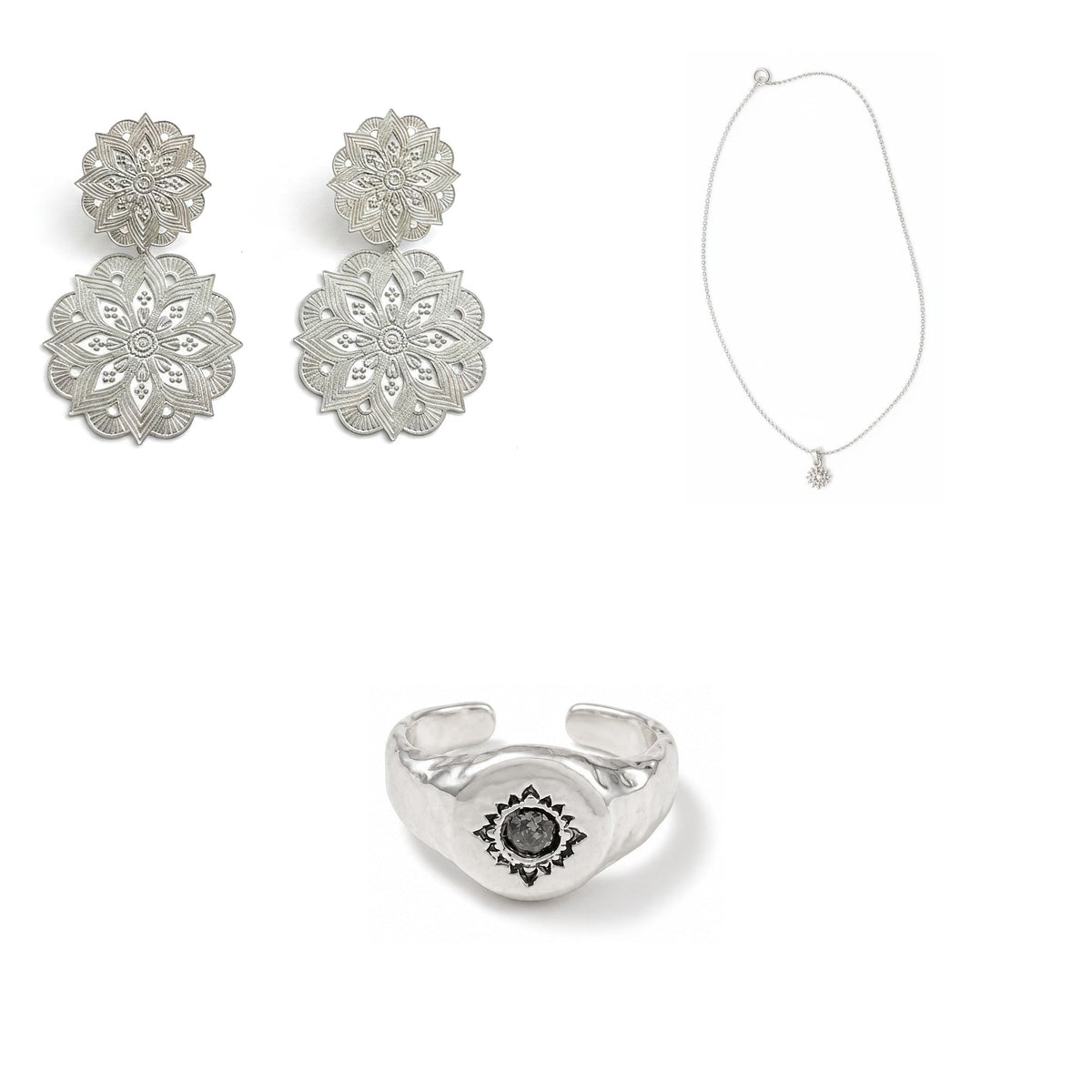 Pack Aros Grandes Mandala Plata: las 3 piezas
