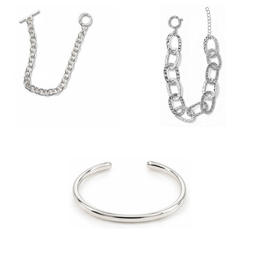 Pack Stack de Pulseras Plateadas: las 3 piezas