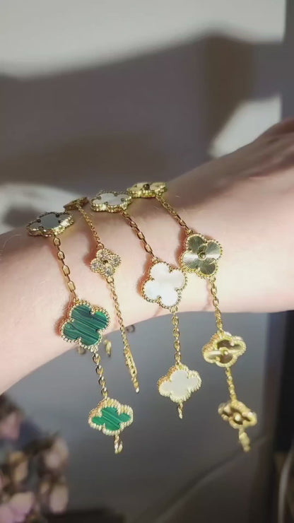 Pulsera Nacar Trebol Oro 18k