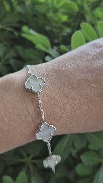 Pulsera Clover Nacar Trebol Plateado
