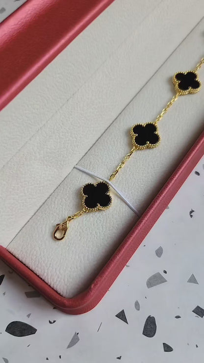 Pulsera Onix Trébol Oro 18k