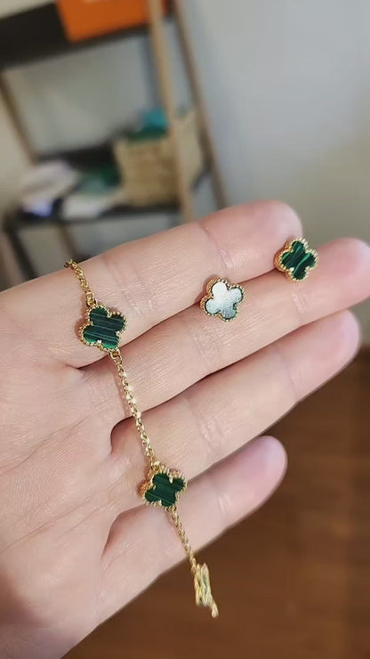 Pulsera Sweet Clover Malaquita Trébol Plata 925