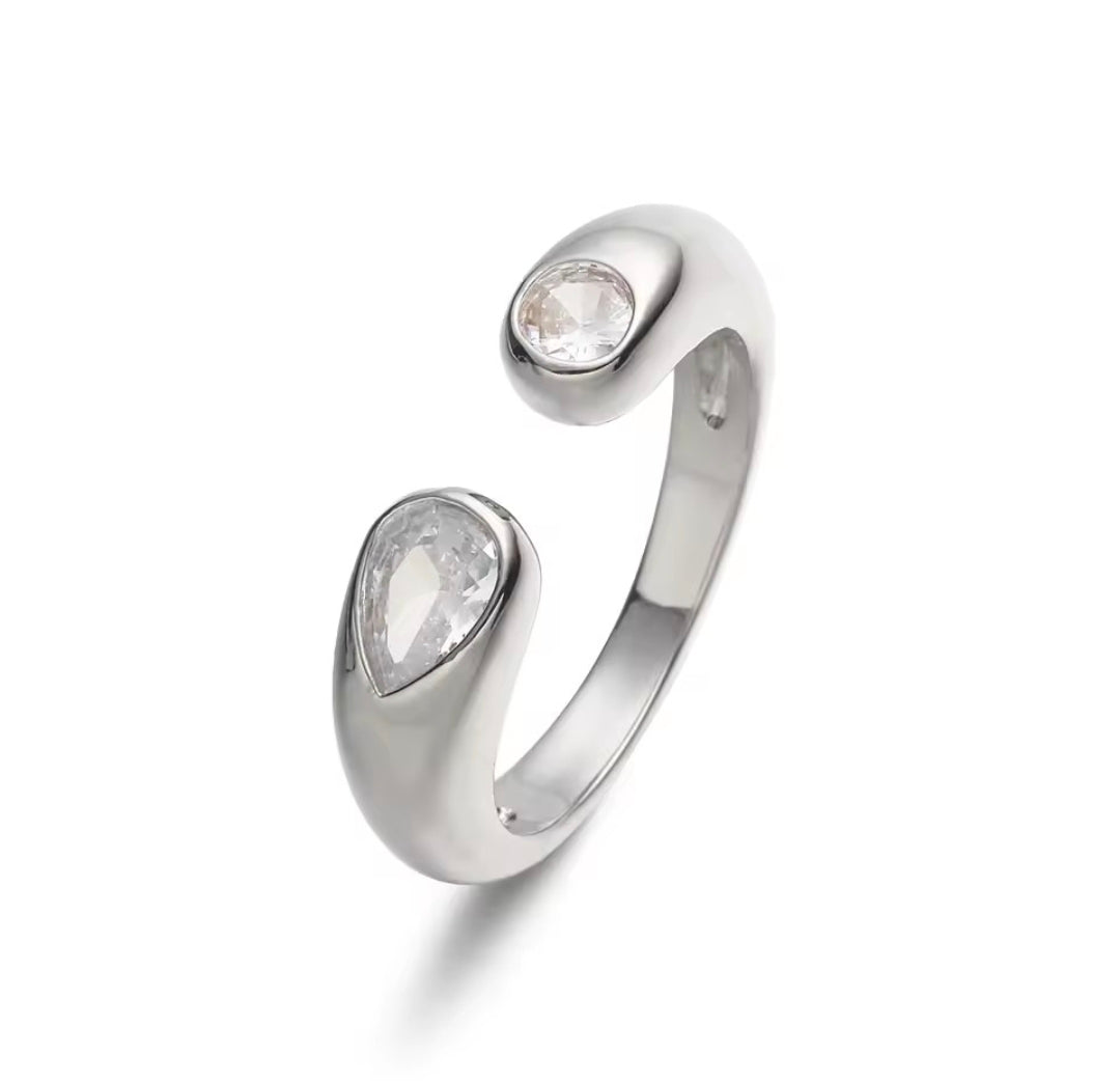 Anillo Ajustable Toi & Moi Cristal Plata