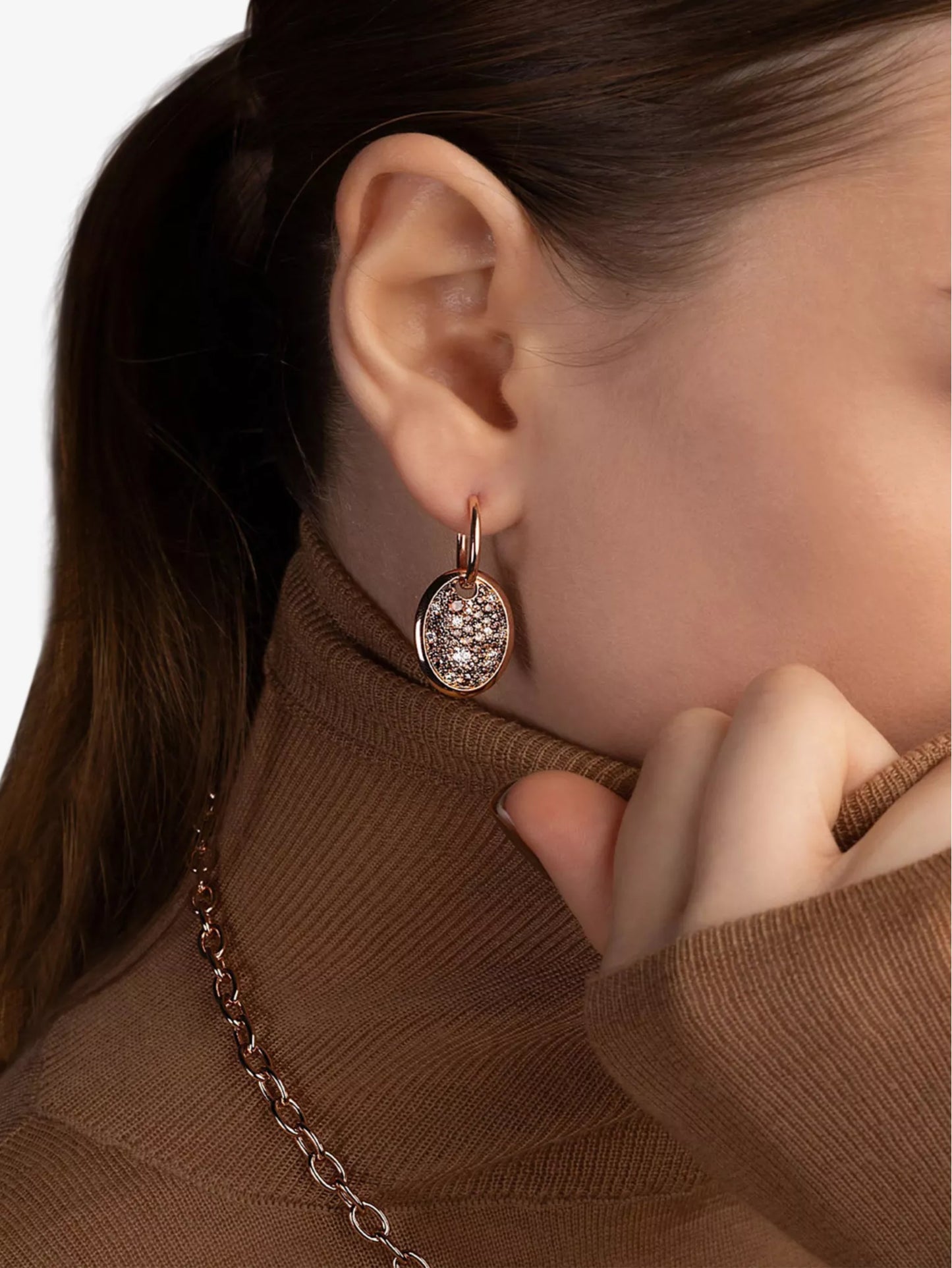 Aros Óvalo Circones Marrón - Baño Rosa Plata 925