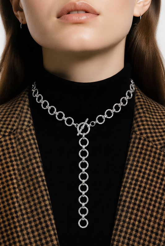 Collar Eslabones Redondos Diamantados – Baño de Plata - Ámbar Joyas (foto 2)