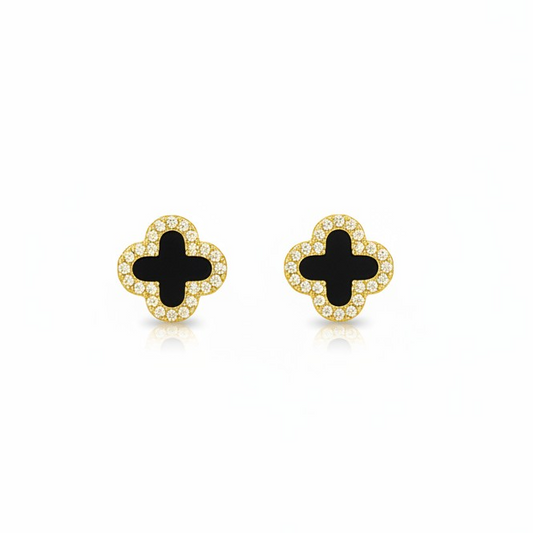 Aros Clover Negro Halo - Baño de Oro 18k