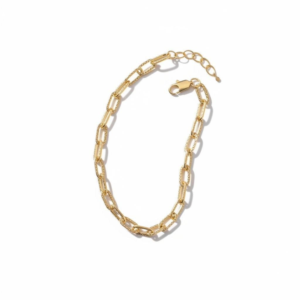 Pulsera Eslabones Ovalados Martillados – Baño de Oro 18k - Ámbar Joyas