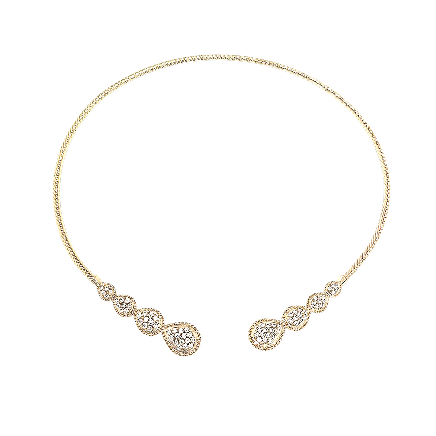 Collar abierto con baño de oro y circonitas – Diseño Gota Imperial