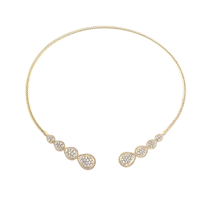 Collar abierto con baño de oro y circonitas – Diseño Gota Imperial