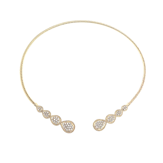 Collar abierto con baño de oro y circonitas – Diseño Gota Imperial
