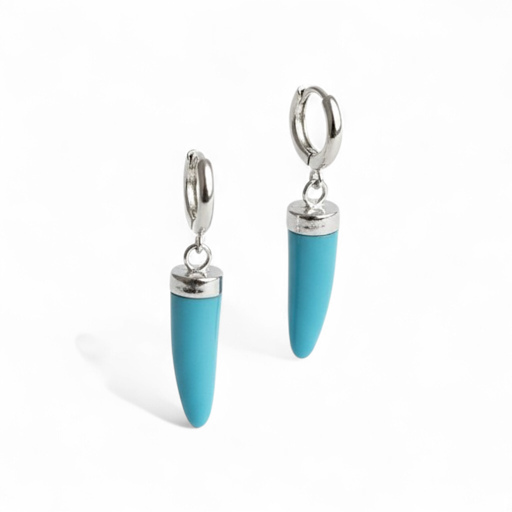 Argollas Cuerno Turquesa - Baño de Rodio