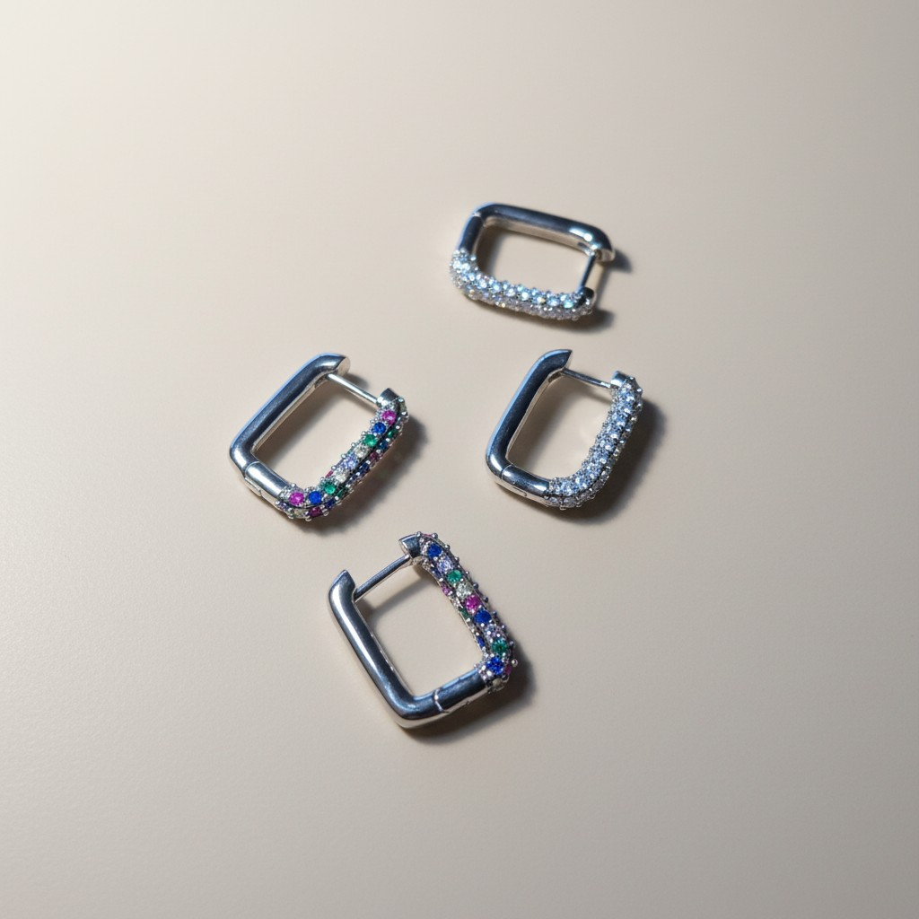 Argollas Rectangulares Prism – Baño de Rodio