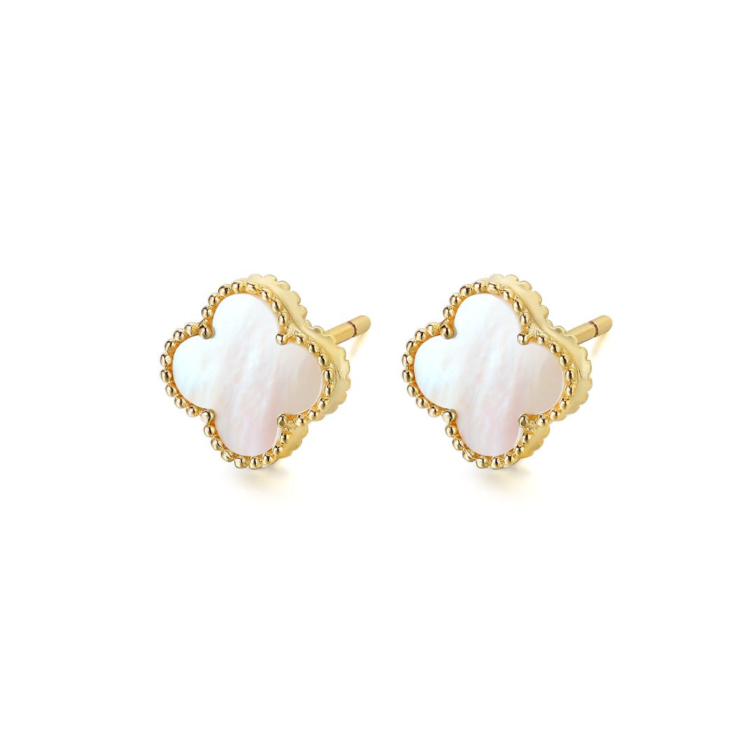 Aros Clovers Madre Perla Plata 925 Dorado - Ámbar Joyas