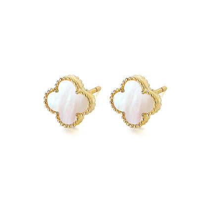 Aros Clovers Madre Perla Plata 925 Dorado - Ámbar Joyas