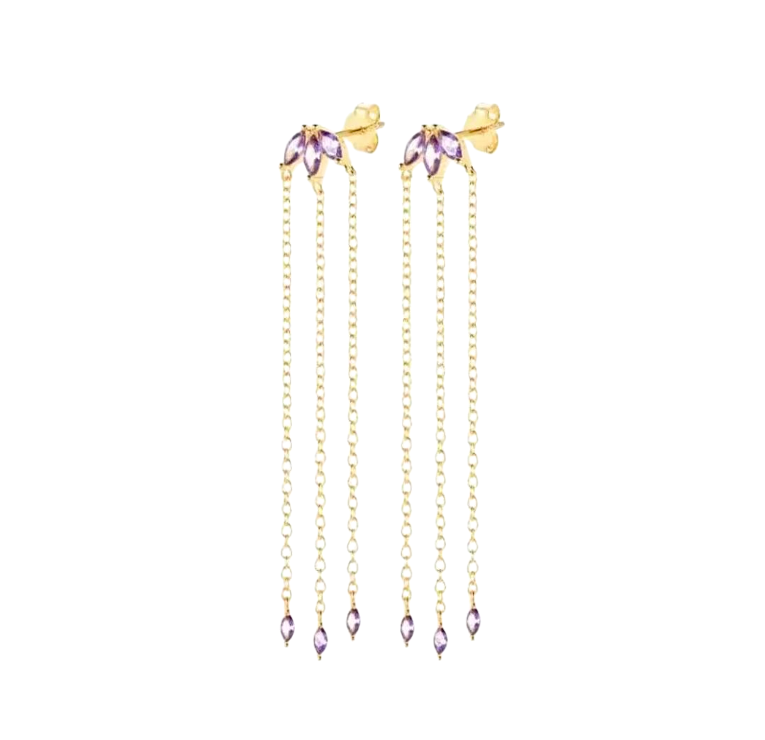 Aros Cascada 6cm Lila Plata 925 –  Baño de Oro