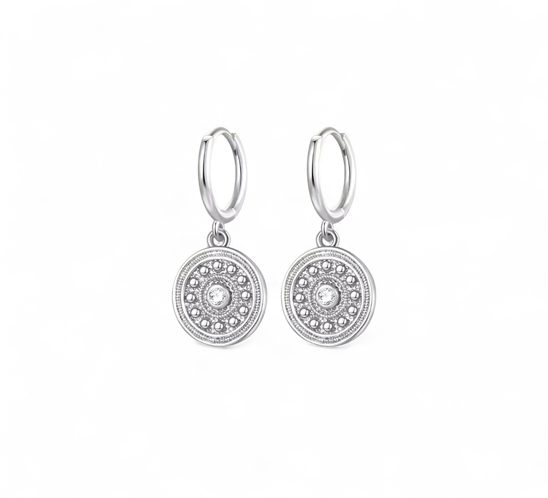 Aros Medalla Punto de Luz - Rodio