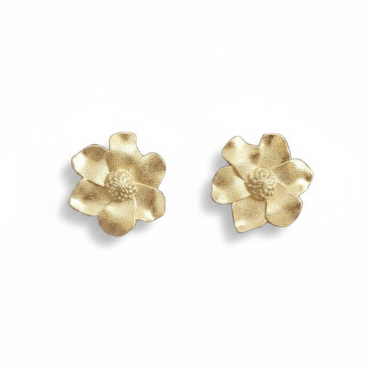 Aros Flor Textura  Satinada - Baño de Oro 18k