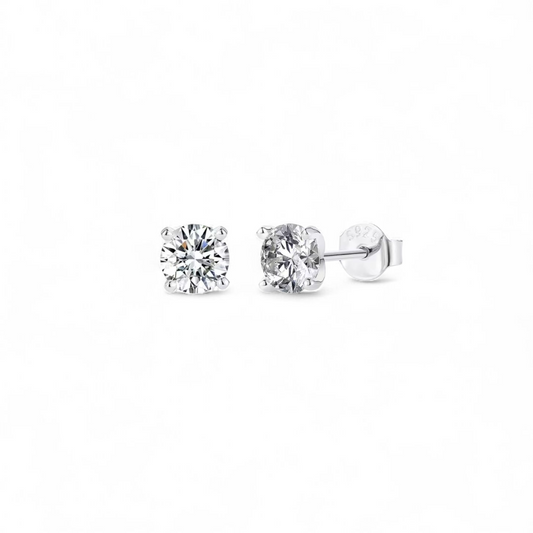 Aros Stud Moissanita 4mm en Plata 925 | Montura Martini 4 Grifas