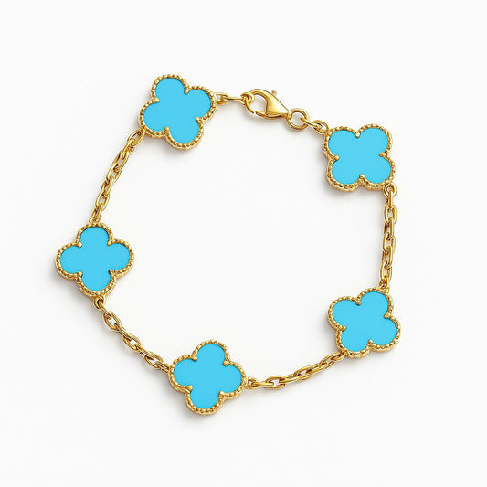 Pulsera Clover Trébol Turquesa Dorado