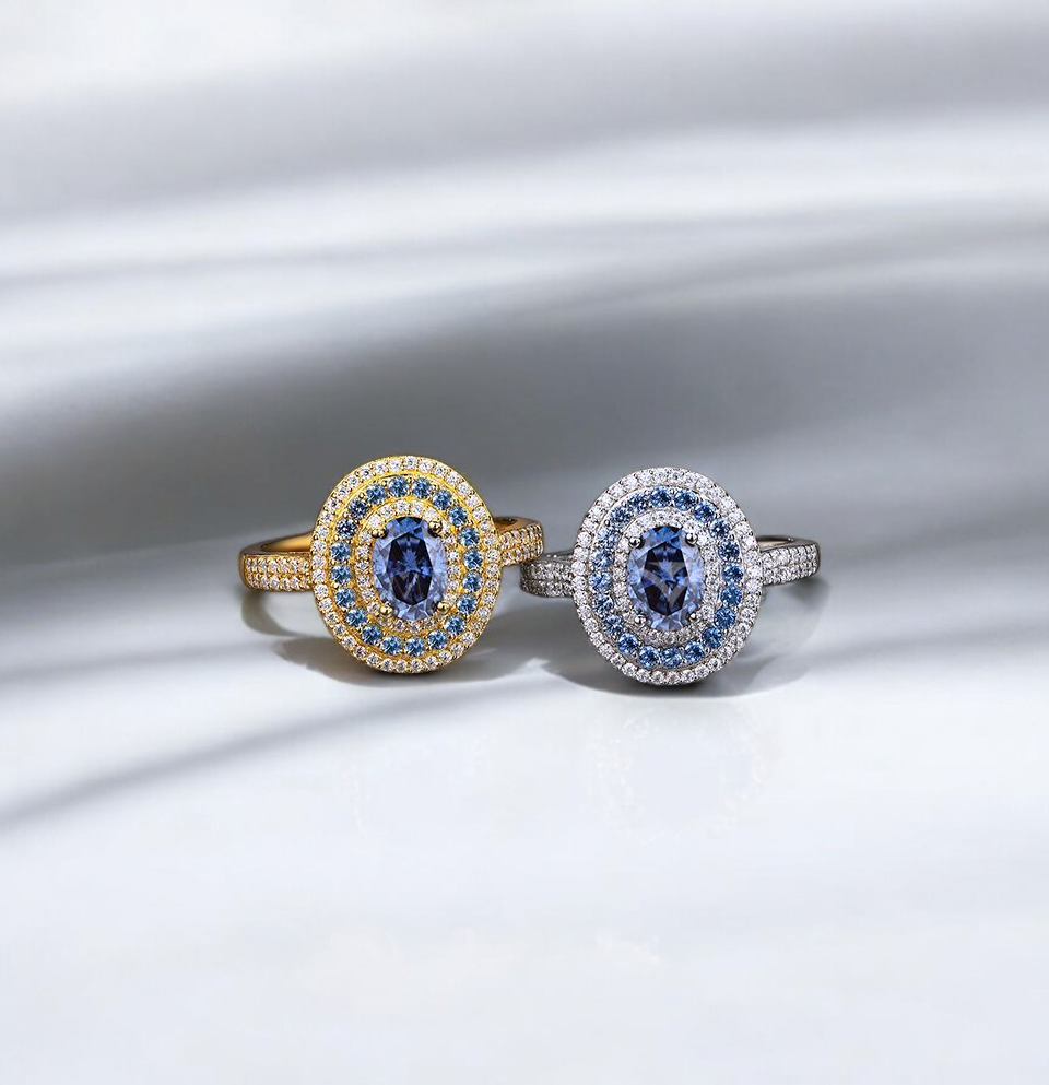 Anillo de Moissanita Azul - Plata 925 - Oro 18k