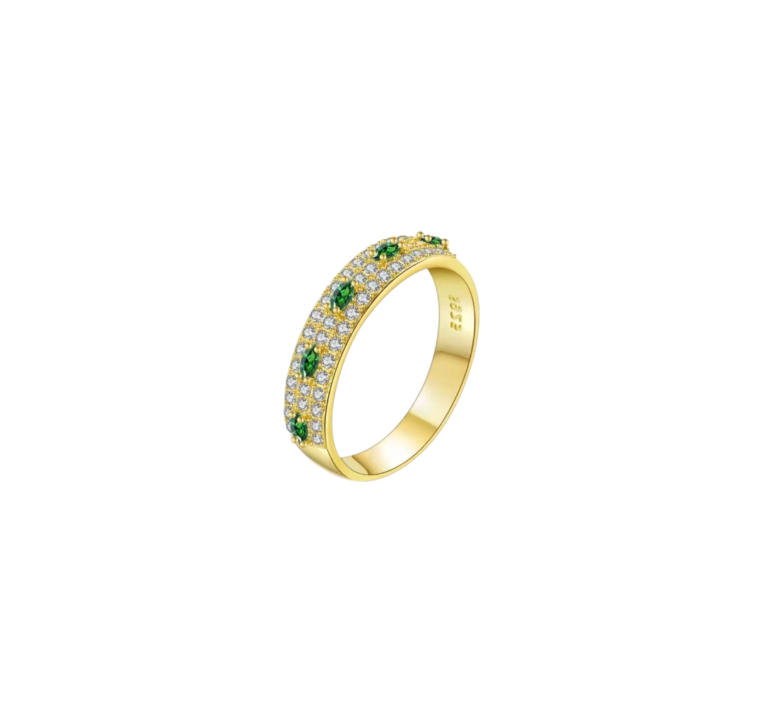 Anillo Cintillo Verde Plata 925 - Oro 18k