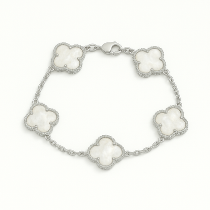 Pulsera Clover Nacar Trebol Plateado