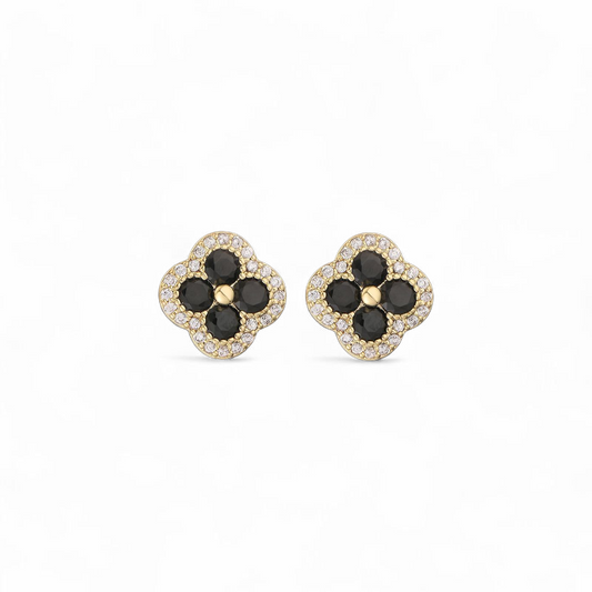 Aros Flor Pavé Negro en Oro 18k