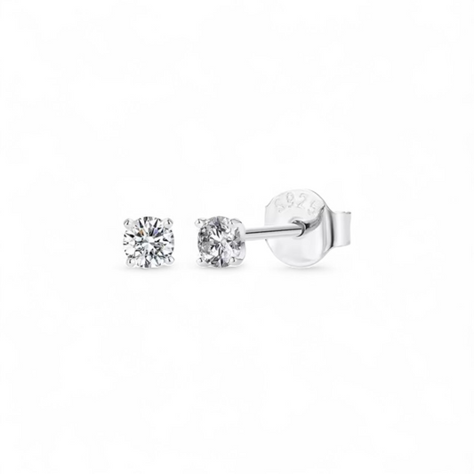 Aros Stud Moissanita 2mm en Plata 925 | Montura Martini 4 Grifas