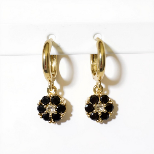 Argollas Flores Black - Baño de Oro 18k