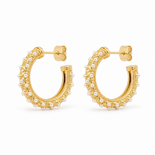 Aros Argolla Media Perlas - Baño de Oro