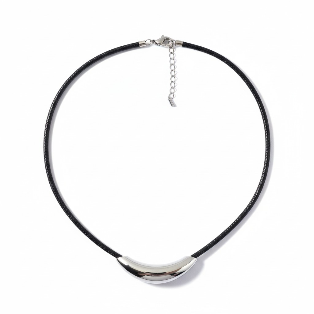 Collar Cuero Dije Bottega - Rodio