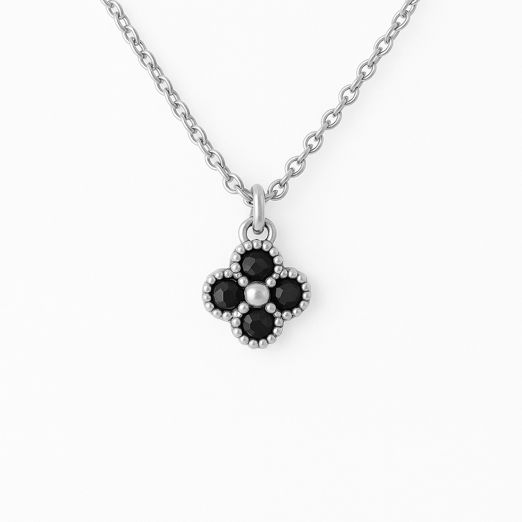 Cadena Mini Clover Negro Plata 925