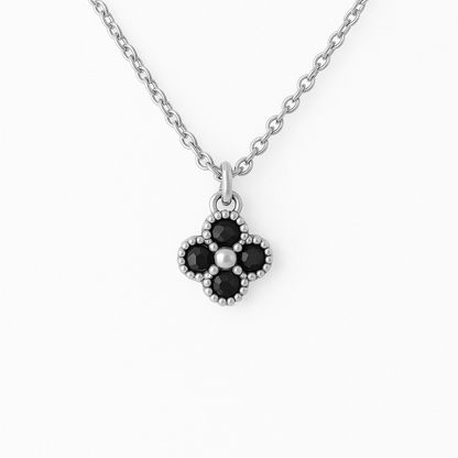 Cadena Mini Clover Negro Plata 925