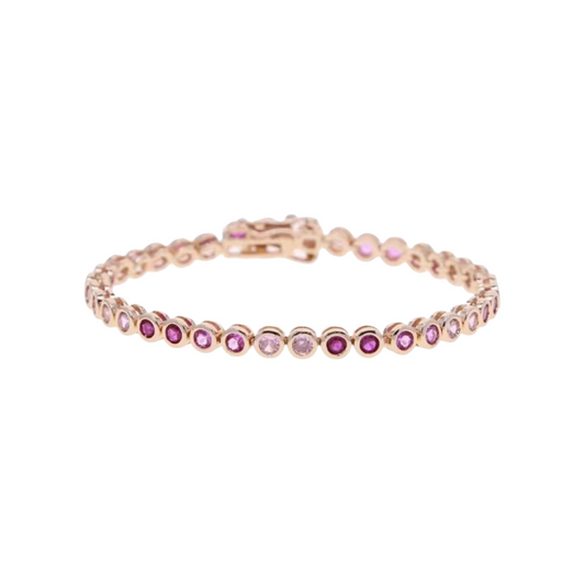 Pulsera Tennis Fucsia Bisel - Baño Oro Rosado