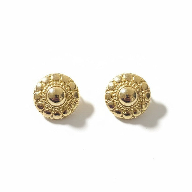 Aros Botón Roseta con Esferas – Baño de Oro 18k