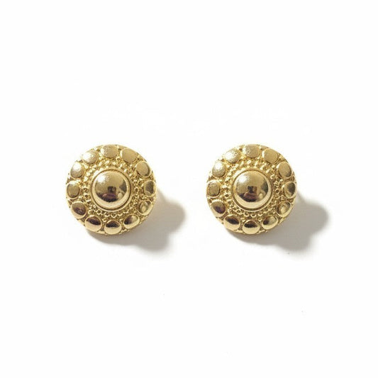 Aros Botón Roseta con Esferas – Baño de Oro 18k