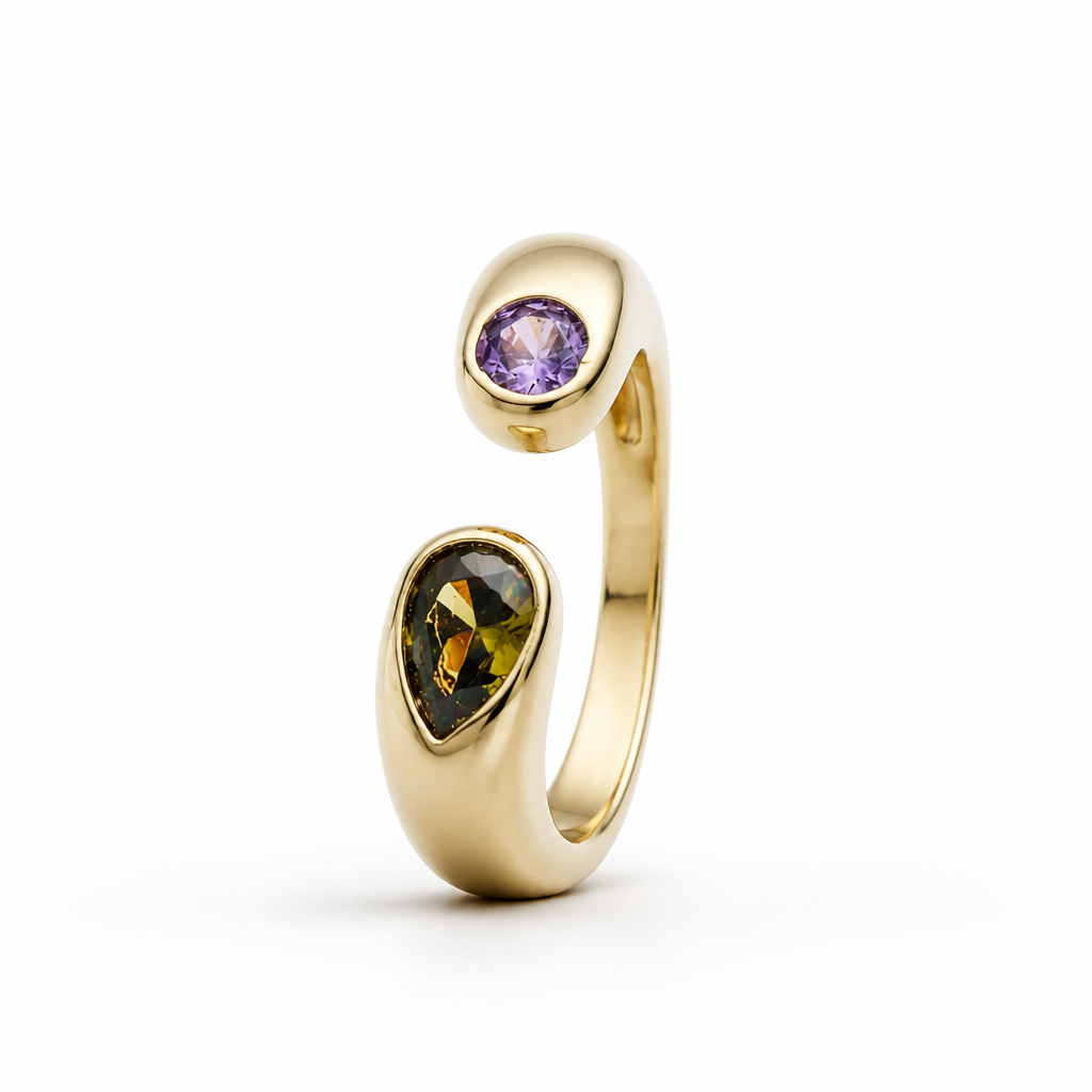 Anillo Ajustable Toi & Moi Lila y Oliva
