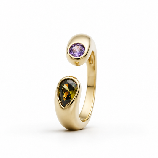 Anillo Ajustable Toi & Moi Lila y Oliva