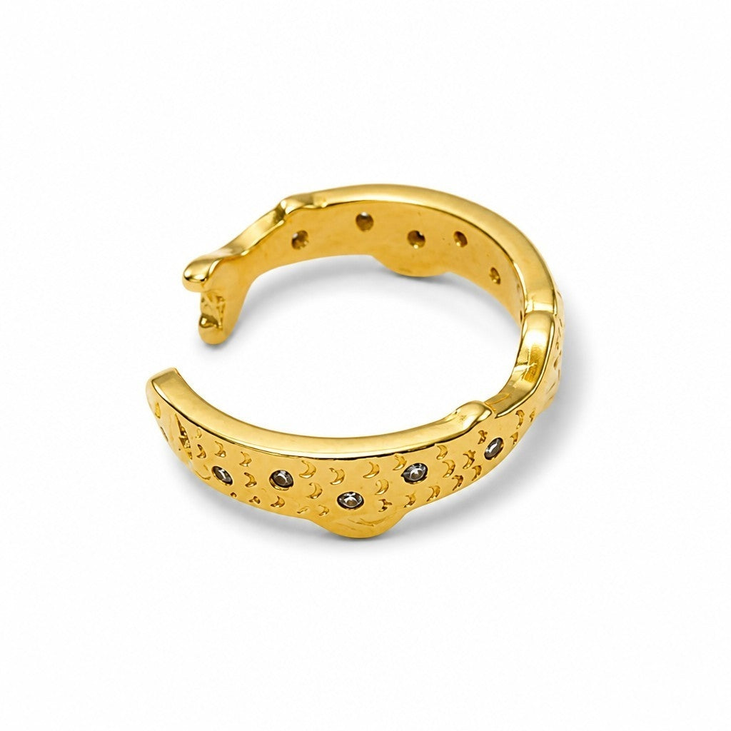 Anillo Ajustable Banda Pez con Circones Baño de Oro