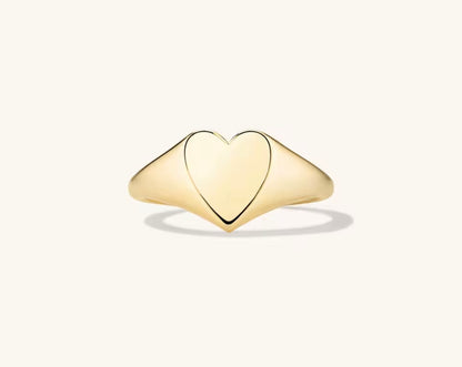 Anillo Sello Corazon Plata 925 - Oro 18k