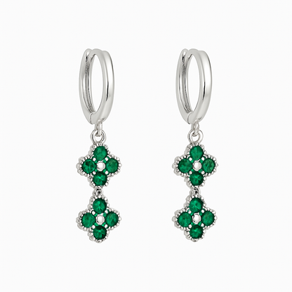 Aros Doble Clover Mini Verdes y Baño de Rodio