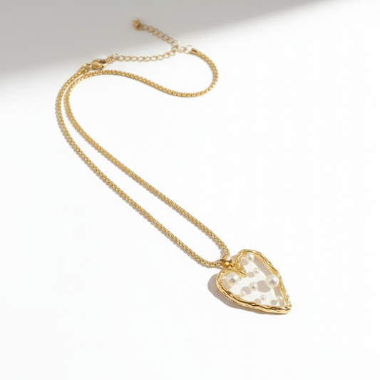 Cadena Corazón Maxi Perlas - Baño de Oro 18k