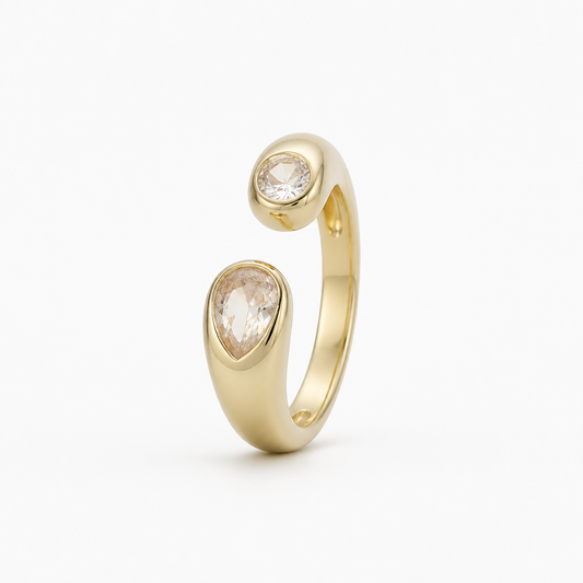 Anillo Ajustable Toi & Moi Cristal Oro