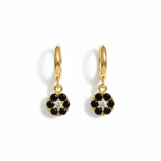 Argollas Flores Black - Baño de Oro 18k
