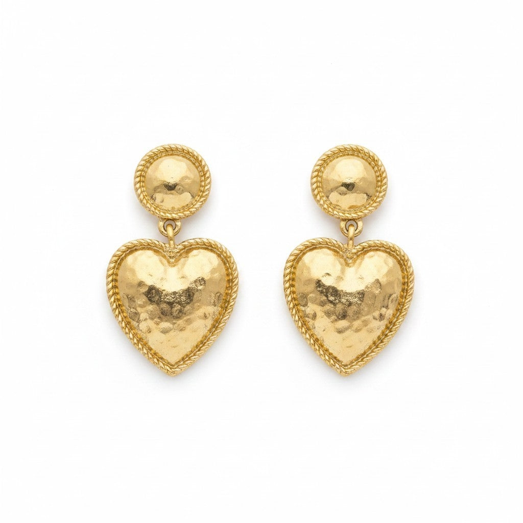 Aros Corazones Martillado - Baño de Oro 18k