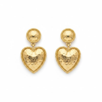 Aros Corazones Martillado - Baño de Oro 18k