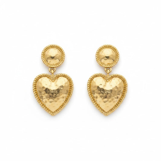 Aros Corazones Martillado - Baño de Oro 18k