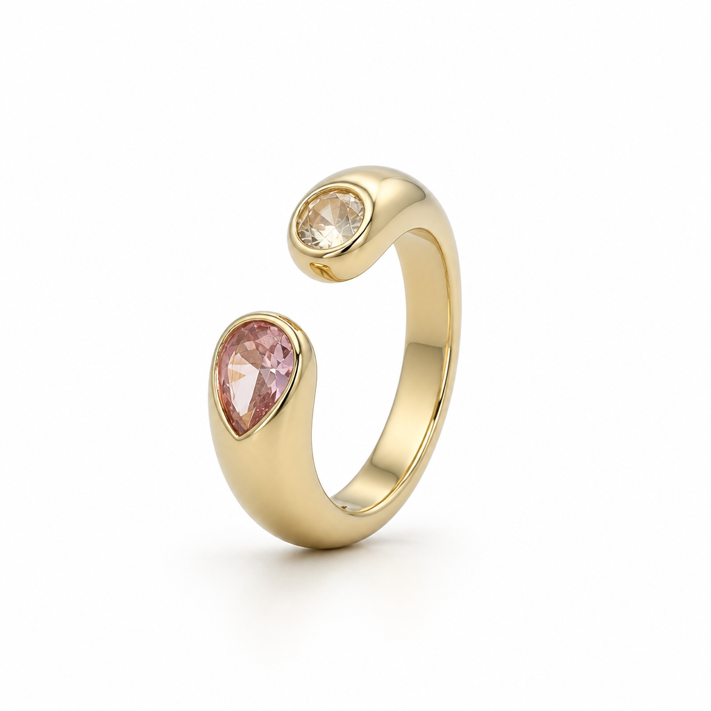 Anillo Ajustable Toi & Moi Rosa y Champagne