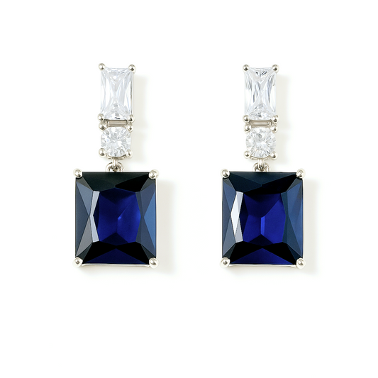 Aros Rectangulares con Circon Azul