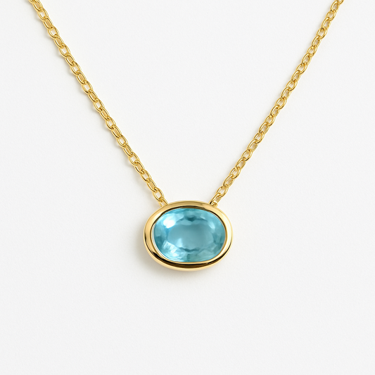 Collar Oval Biselado Agua Marina